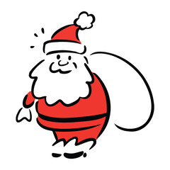 Hand Drawn of Santa Carrying Christmas Sack