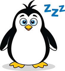Cute cartoon penguin sleeping peacefully with Zzz symbols.