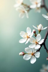 Delicate white blossoms, soft focus, ample space , texture, invitation, illustration