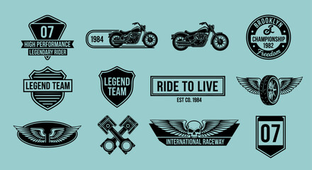 Set of vintage motorcycle labels, badges, logos and design elements. for t shirt and other uses.