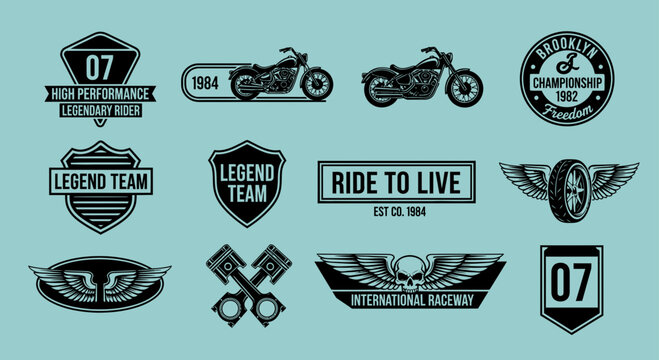 Set of vintage motorcycle labels, badges, logos and design elements. for t shirt and other uses.