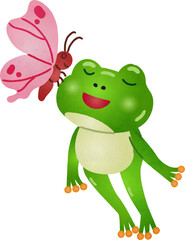 Illustration of a Frog with a Butterfly Watercolor Hand Drawn Style