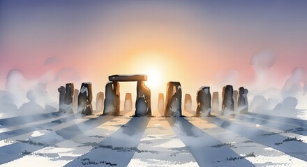 stonehenge prehistoric monument at sunrise for travel guides historical documentaries ancient history presentations and cultural heritage websites, with copy space