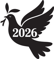 Black dove with olive branch and year bird peace