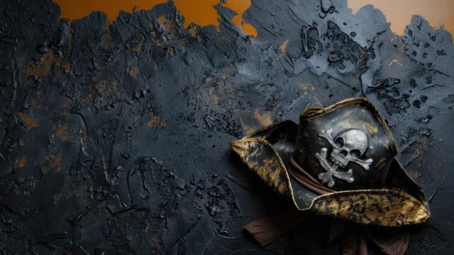 Pirate hat with skull and crossbones on dark textured background