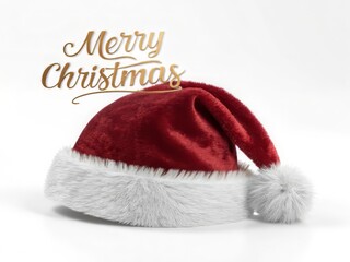 Red traditional Santa Claus hat isolated on white for Christmas holiday season celebration and winter decoration