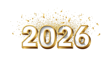 Golden 2026 text with confetti