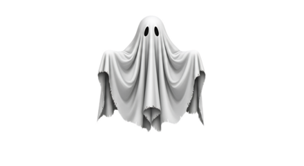 Isolated white ghost with black eyes on a black background for halloween night scene
