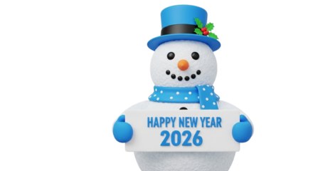 Happy new year 2026 snowman with hat and scarf