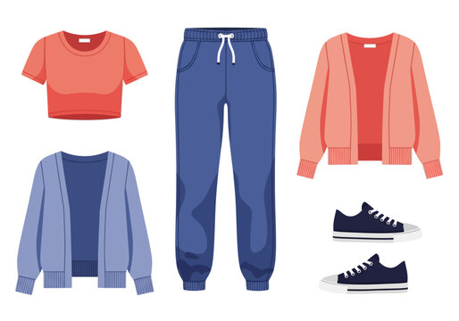 Casual Outfit Set with Top Cardigans Joggers and Sneakers.
