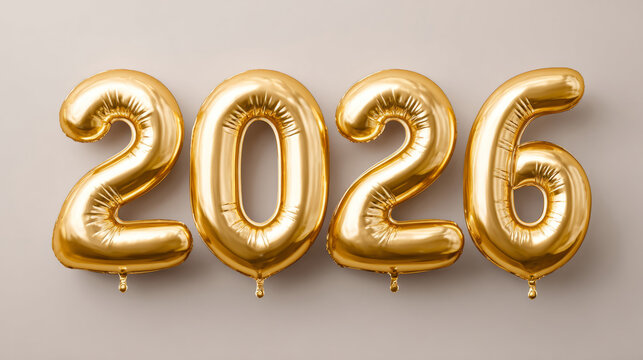 Golden balloon letters 2026 gently floating for new year celebration