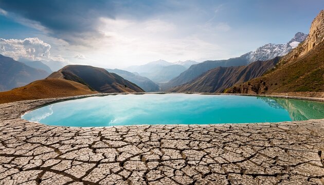 cracked earth tranquil pool mountain view - Powered by Adobe