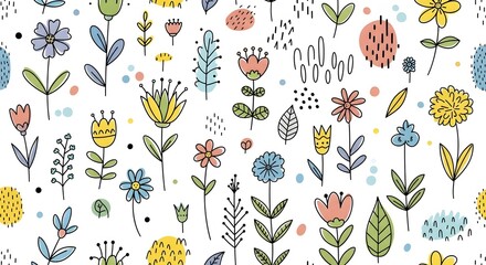 Floral pattern design seamless vector background with colorful flowers and leaves for textile print