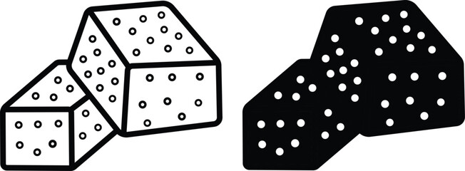 Two Sugar Cubes Or Diced Food Blocks Outline And Solid Vector Silhouette and Pictogram..eps