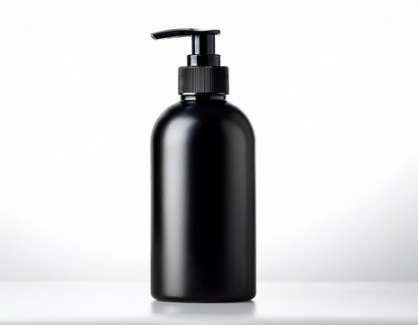 matte black pump bottle on white background