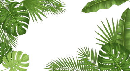 Tropical jungle leaves border with monstera and banana leaf