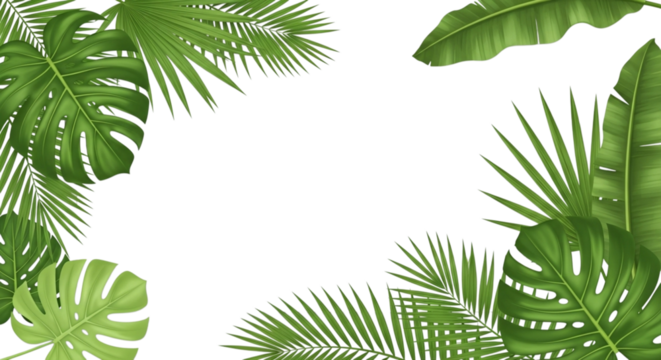 Tropical jungle leaves border with monstera and banana leaf