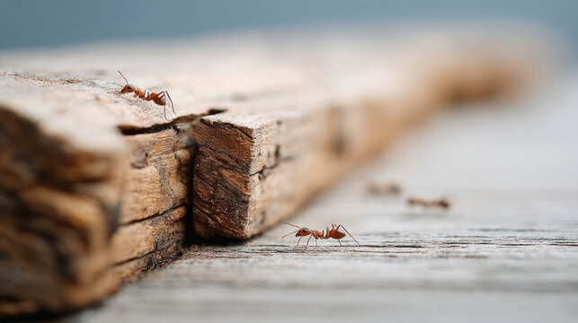 Ants traveling in continuous loop along bark surface