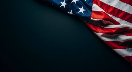 Patriotic imagery unfolds with the American flag gracefully draped across a deep navy backdrop in studio light highlighting the vibrant colors and iconic symbols embodying freedom and pride offering
