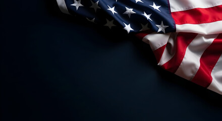 An image showcasing the American flag draped in the corner with a dark background creating a striking visual, evoking themes of patriotism and national pride, suitable for symbolic illustration with