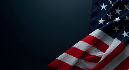 The American flag with its vibrant red stripes and crisp white stars is set against a deep navy background, symbolizing unity and national pride, creating an iconic image of patriotism and heritage