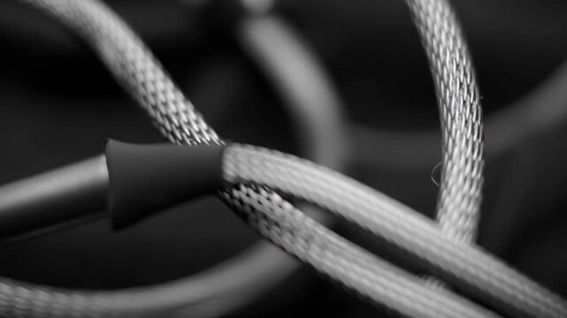Close up view Charging cable twisted and bent in unnatural shape tension emphasized by tight close up macro view showing stress damage risk fraying durability failure concept for electronic accessorie