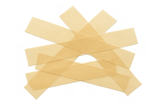 Beige adhesive sticky tape forming an abstract criss-cross pattern, creating a textured background on a transparent alpha channel