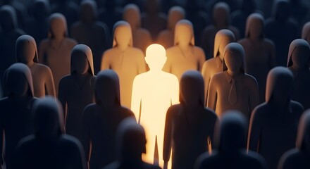 Figura resplandeciente destacándose entre la multitud.
 Concepto de negocio de liderazgo y líder intelectual.