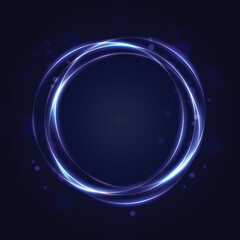 Abstract glowing blue energy rings with sparkling light particles on a dark background