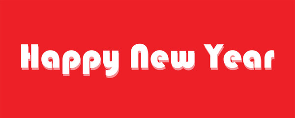 Playful Happy New Year Typography. Bold, Rounded, and Puffy Lettering on a Vibrant Red Background for Retro Celebration Design.