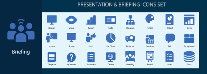 Modern Presentation & Briefing Icon Set - Flat Vector for Business Strategy 