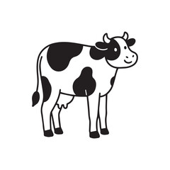 Cute Cartoon Dairy Cow Illustration Black and White Spotted Farm Animal Icon.
