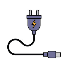 Purple electrical plug with usb c cable and lightning bolt symbol