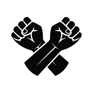 Two black fists crossed symbolizing unity and strength