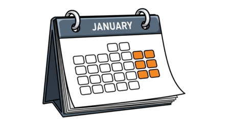 Desk calendar showing the month of january with highlighted dates