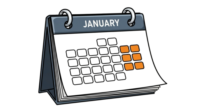 Desk calendar showing the month of january with highlighted dates