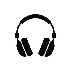 Black silhouette of modern over ear headphones on white background