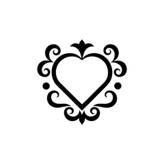 Ornate heart with decorative swirls and flourishes art on transparent background