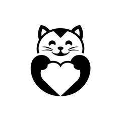 Cute cat holding a heart shape with its front paws on transparent background