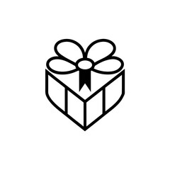 Stylized outline of a gift box with a bow on top on transparent background