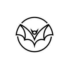 Stylized bat with wings in a circle line art design on transparent background