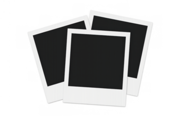 Multiple empty instant photo frames template for memories and nostalgia with transparent background