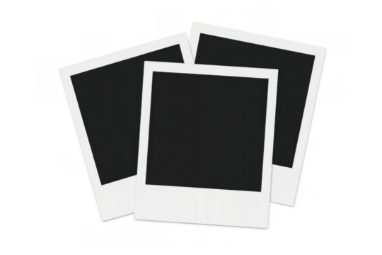 Multiple empty instant photo frames template for memories and nostalgia with transparent background