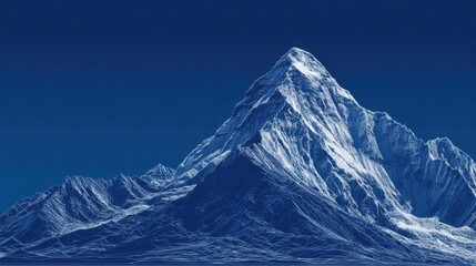 a solid blue background, with a white, blueprint of a mountain. the background must be solid blue.
