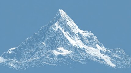 a solid blue background, with a white, blueprint of a mountain. the background must be solid blue.
