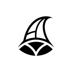 Stylized abstract sailboat illustration in black and on transparent background