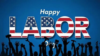 Celebrate Happy Labor Day with vibrant American flag themed animation for patriotic holiday promotions and dynamic social media videos