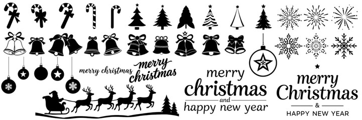 a collection of assorted christmas and winter holiday themed vector silhouette illustrations.