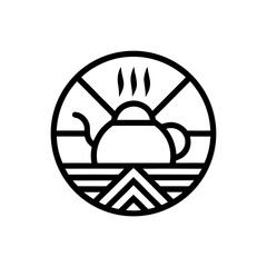 Minimalistic teapot with steam in geometric circle art on transparent background