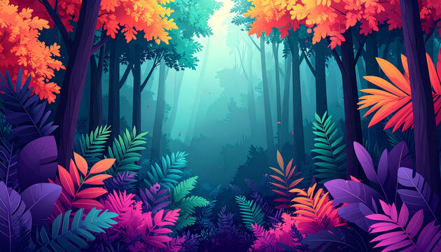 Dreamlike forest awakening enchanted nature scene lush vibrant canopy tranquil environment atmospheric viewpoint